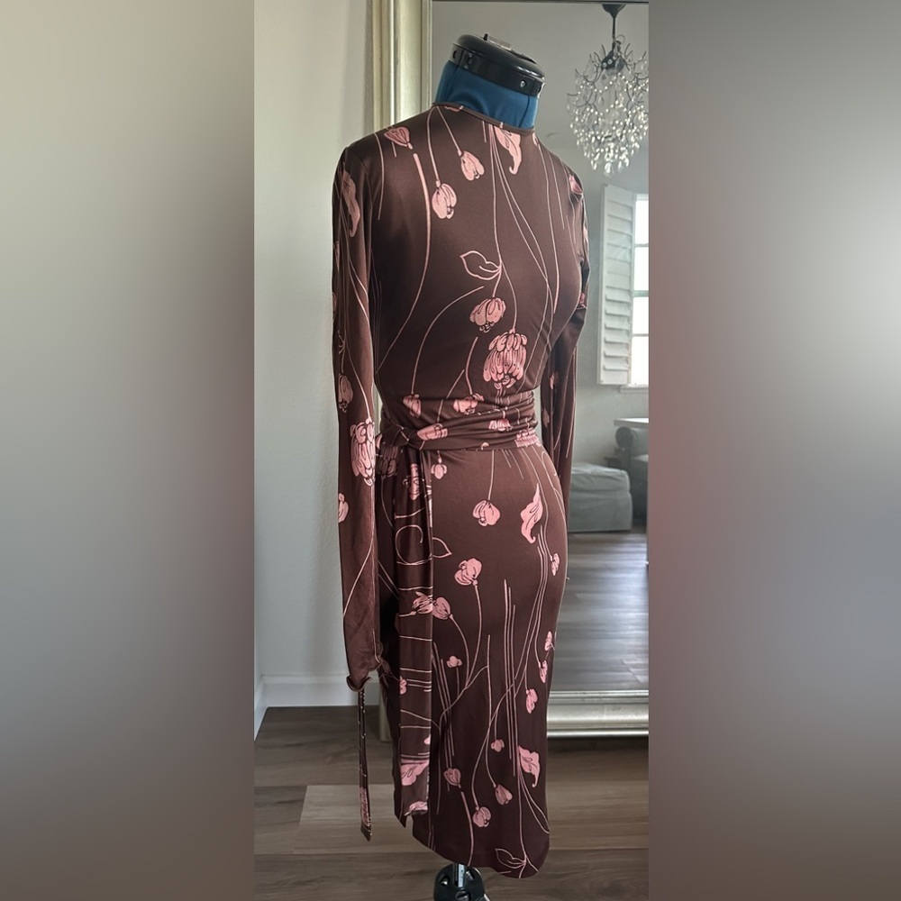 Vintage 70s Valentine Gallery Jill & Jan Dudensing Silk Floral Wrap Dress Size 2 - Picture 1 of 15